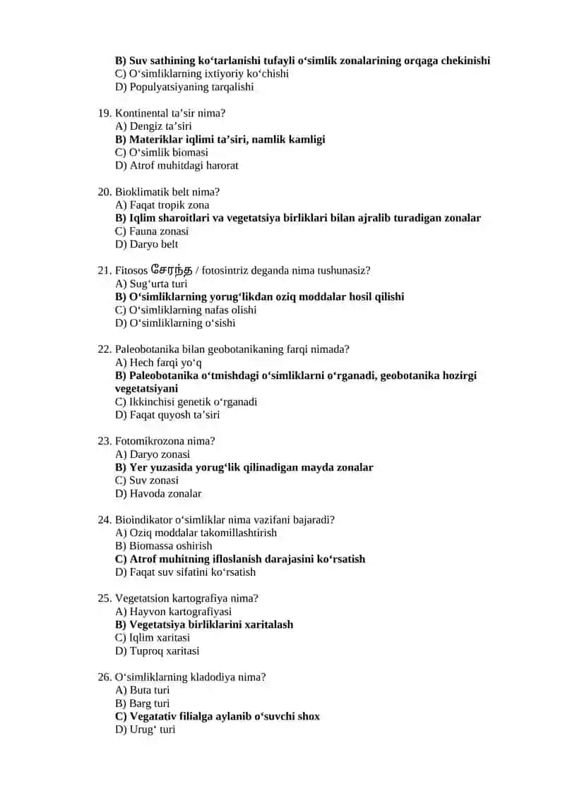 Geobotanika fanidan namuna test savollari 3