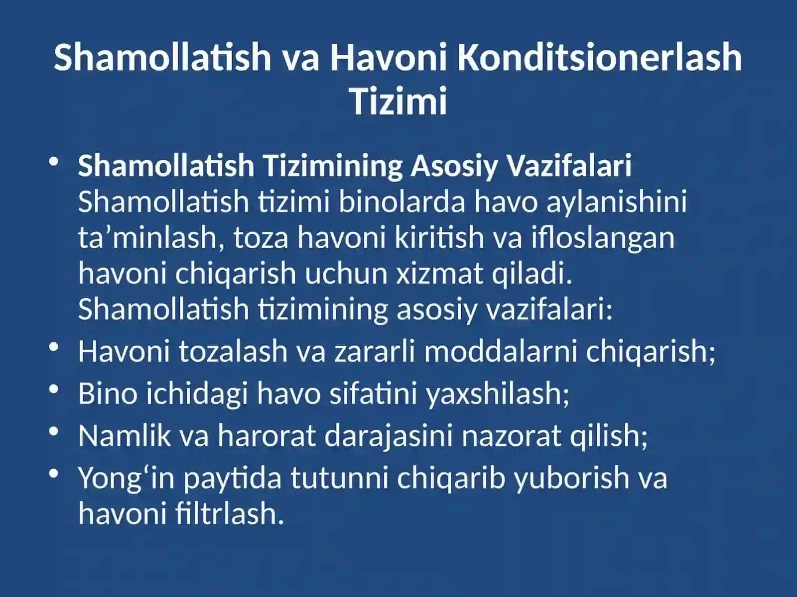 Shamollatish va havoni konditsionerlash tizimi 3