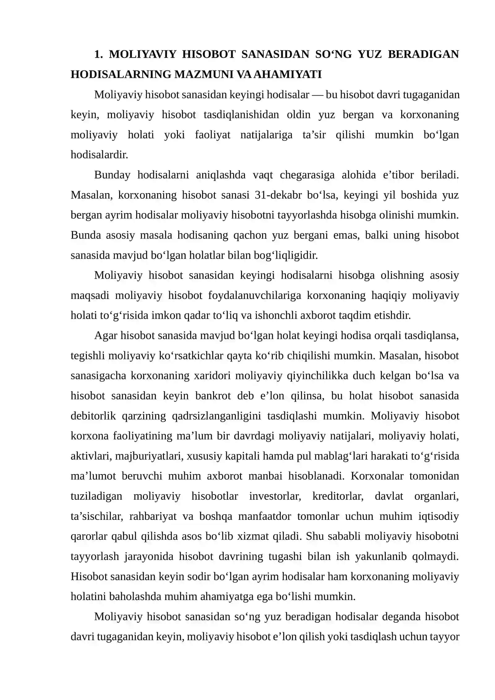 MOLIYAVIY HISOBOT SANASIDAN SO‘NG RO‘Y BERISHI MUMKIN BO‘LGAN HOLATLARNI BAHOLASH 3