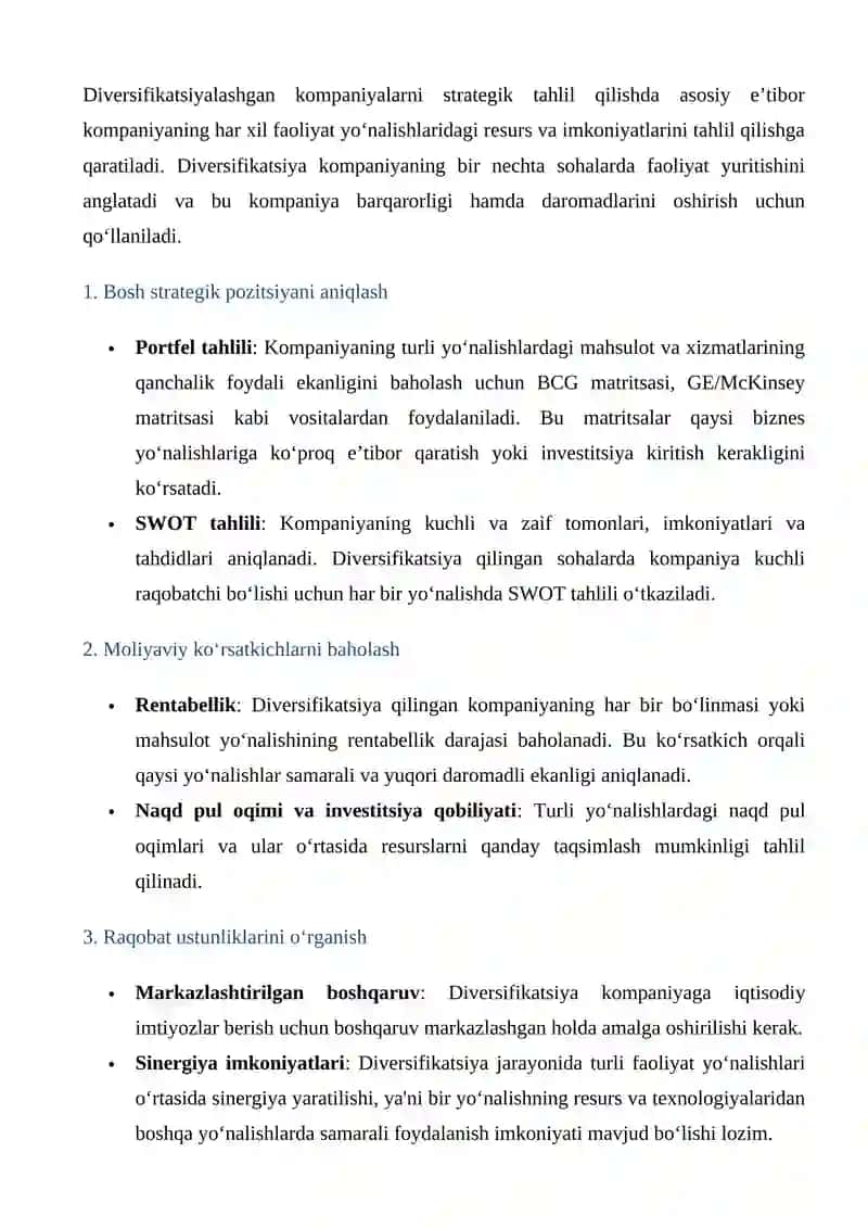 Diversifikatsiyalashgan kompaniyalarni strategik tahlil qilish 3