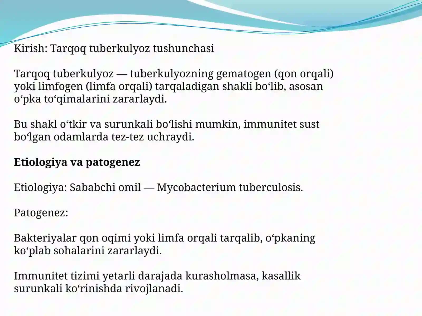 O'pkaning tarqoq tuberkulyozi. Tushuncha va birlamchi tuberkulyozdan farqi. Diagnostikasi va davolash 3