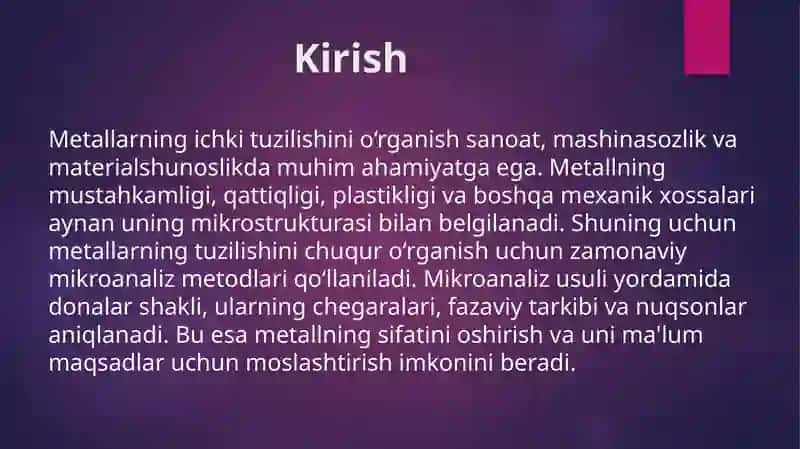 Metallarning ichki tuzilishini Mikroanaliz usulida organish 3