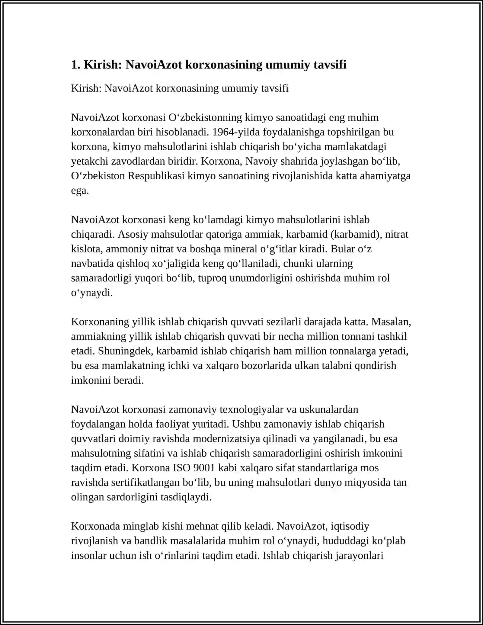 "NAVOIYAZOT" AJ DA SIRKA KISLOTASI ISHLAB CHIQARISH TEXNOLOGIYASI 3