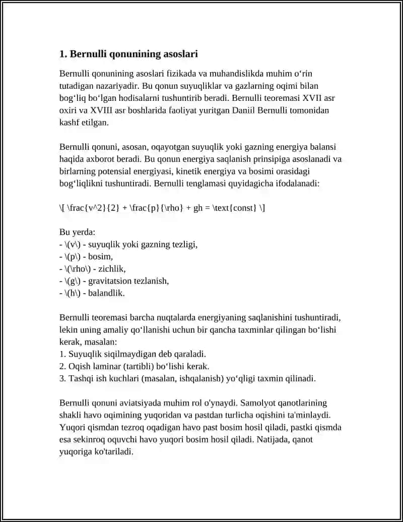 BERNULLI QONUNI, LAMINAR OQIM, TURBULENT OQIM 3
