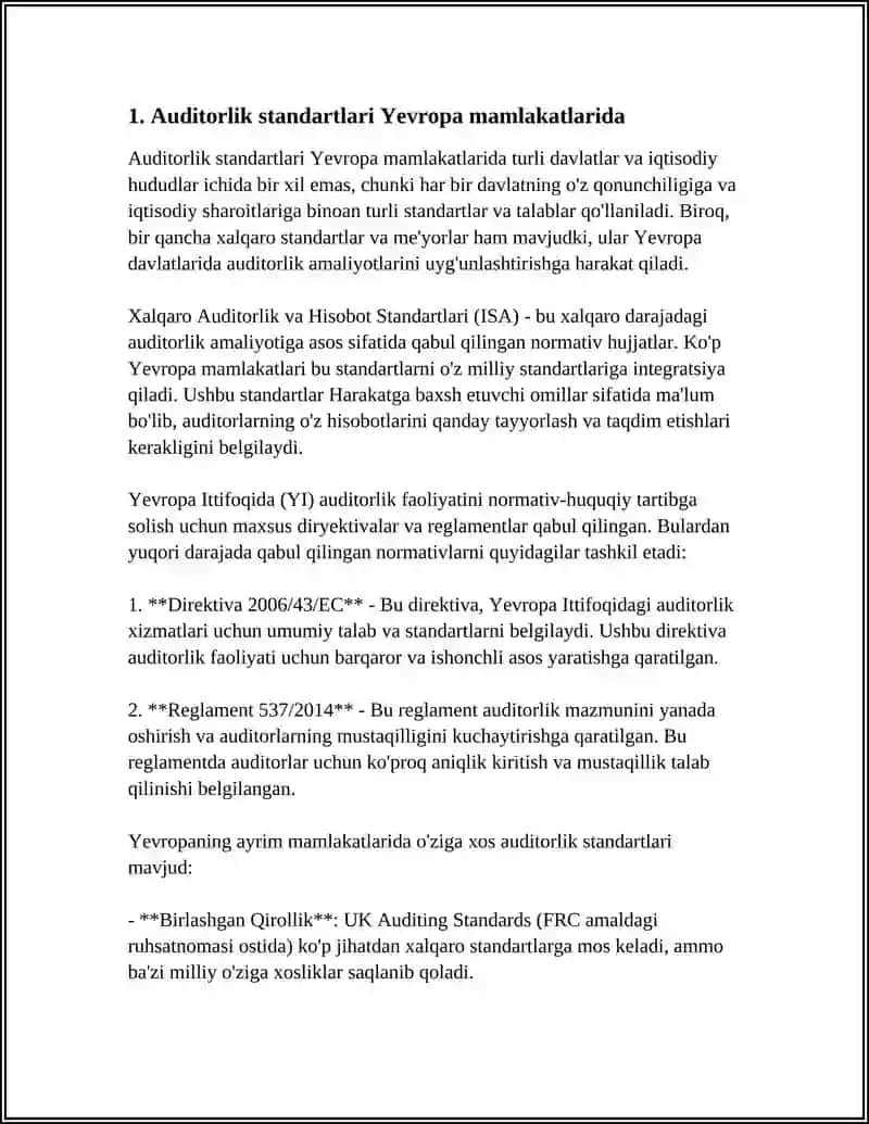 YEVROPA MAMLAKATLARIDA AUDITORLIK FAOLIYATINI O’RGANISH TAJRIBASI 3