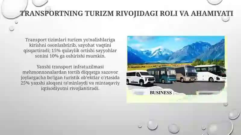 Turizmda tashish xizmatlarining rivojlanishi 3