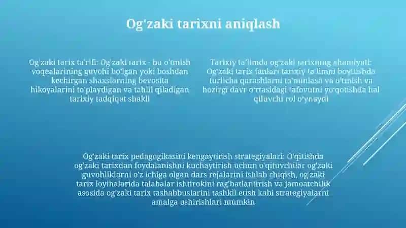 Tarix Òqitishning Oĝzaki Metodlari Samaradorligini Oshirish Usullari 3