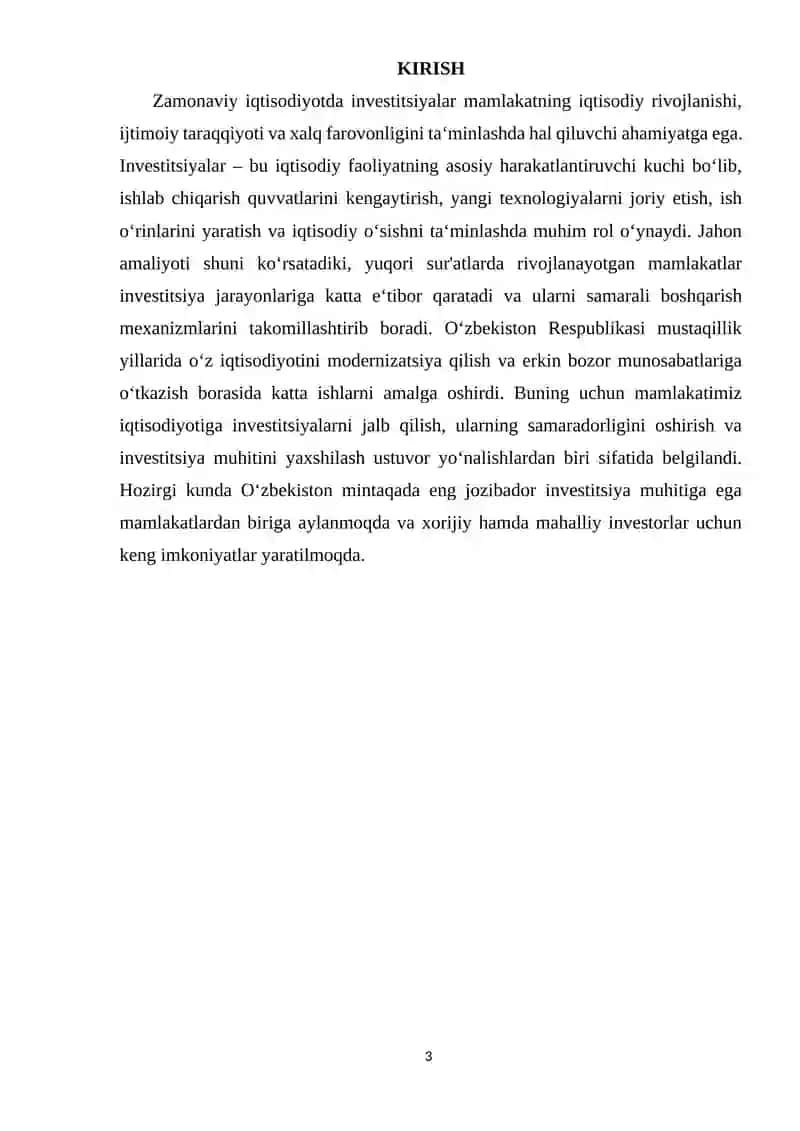 O‘zbekiston iqtisodiyotini rivojlantirishda investitsiyalarning ahamiyati 3