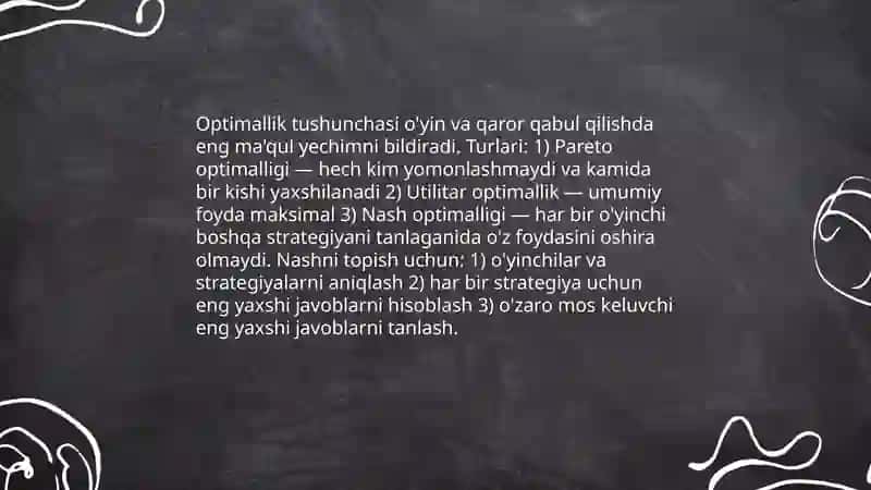 Optimallikni turlari va ularni bir-biri bilan solishtirish 3