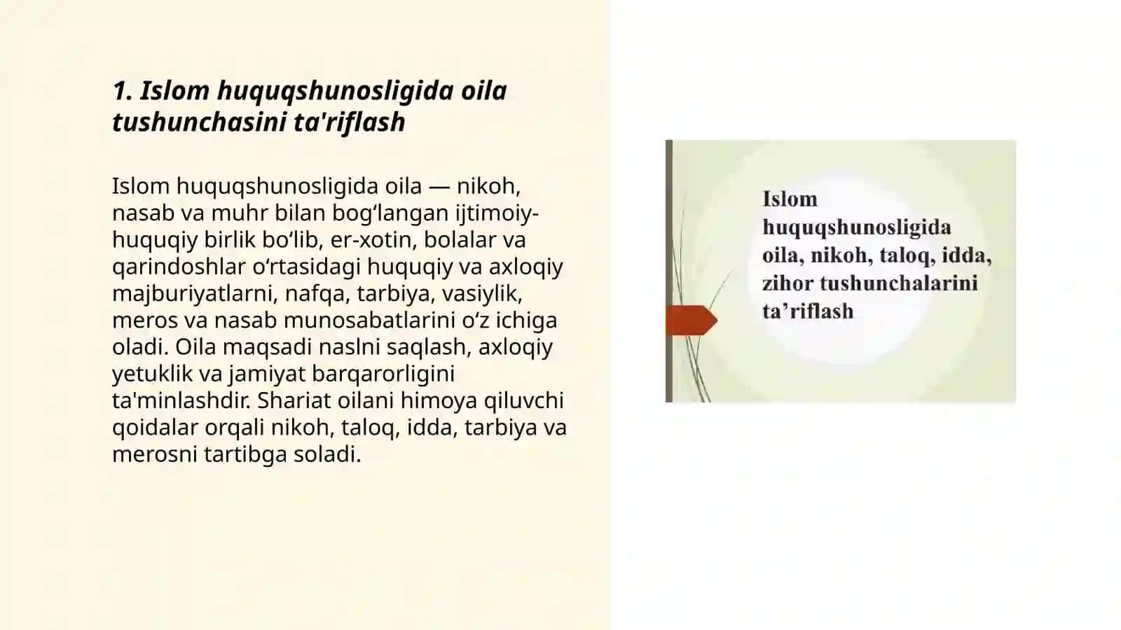Islom huquqshunosligida oila, nikoh, taloq, idda, zinhor tushunchalarini ta'riflash 3