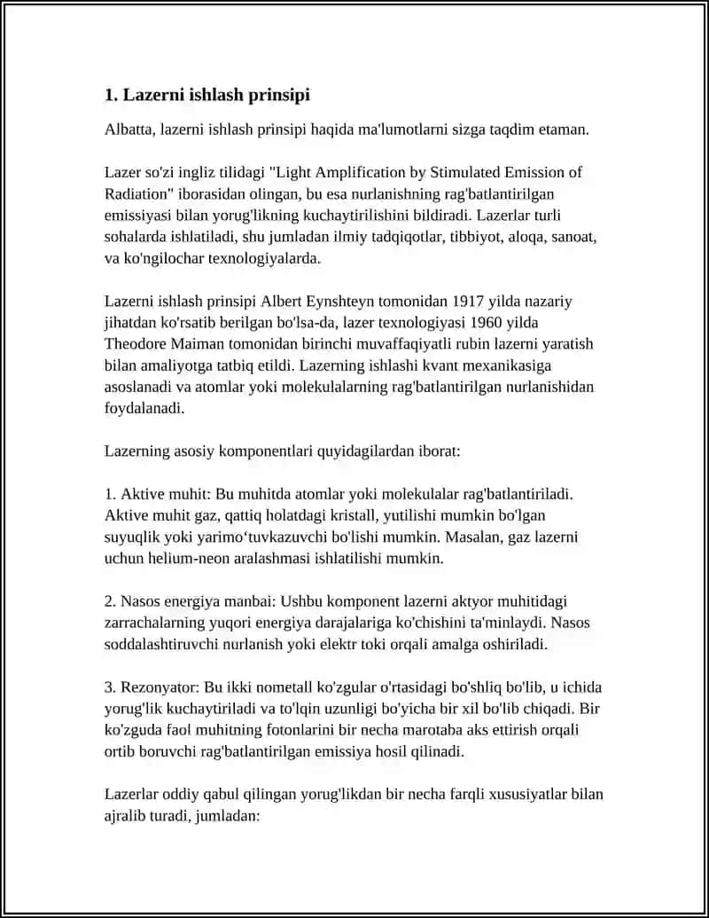 MUSTAQIL ISH Mavzu: ERKIN ELEKTRONLARDA ISHLOVCHI LAZER 3