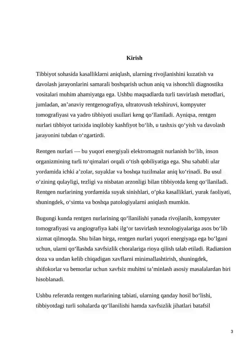 "Rentgen nurlari va ulardan tibbiyotda foydalanish." 3