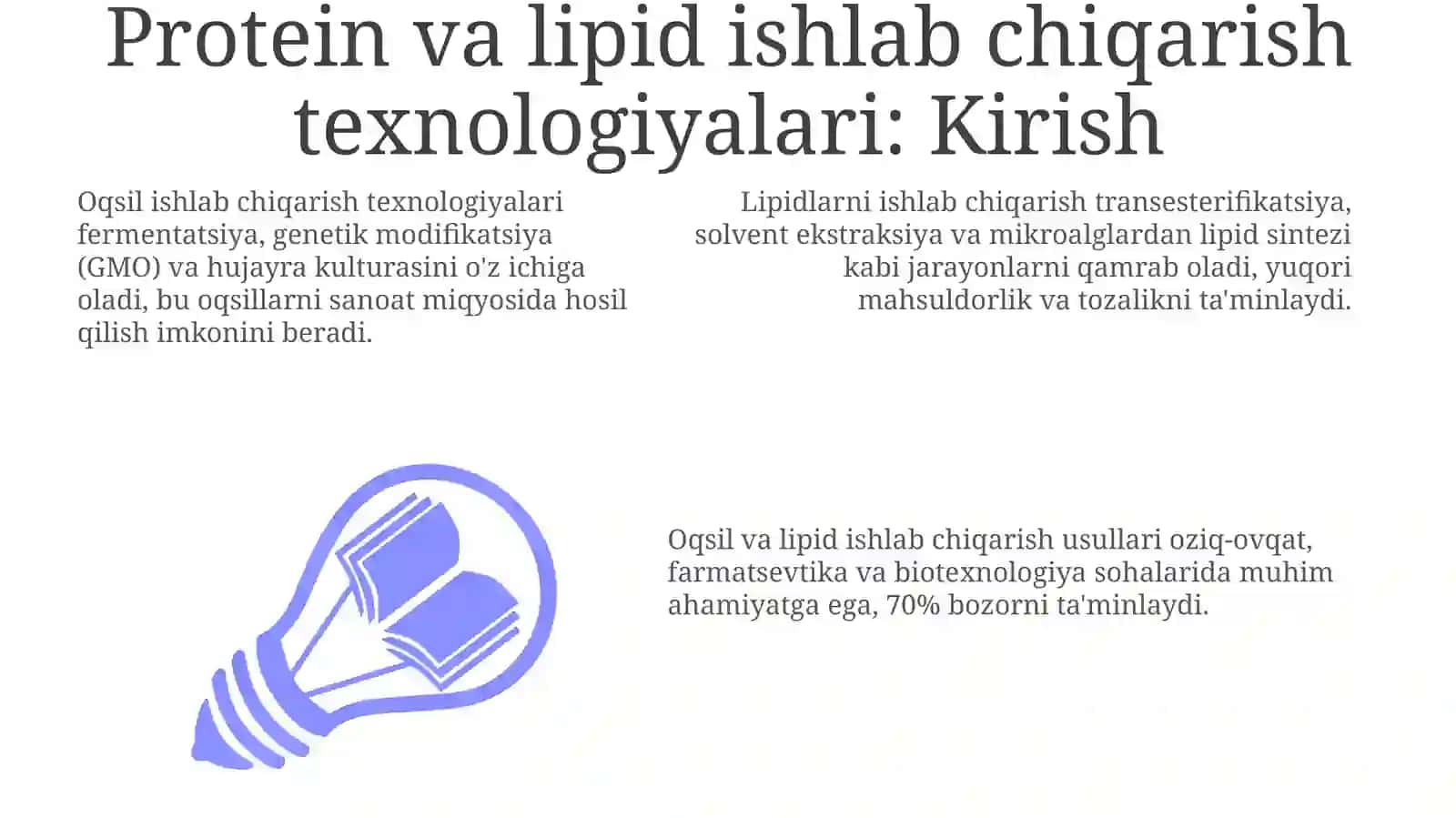 Oqsil va lipidlarning ishlab chiqarish texnologiyasi 3
