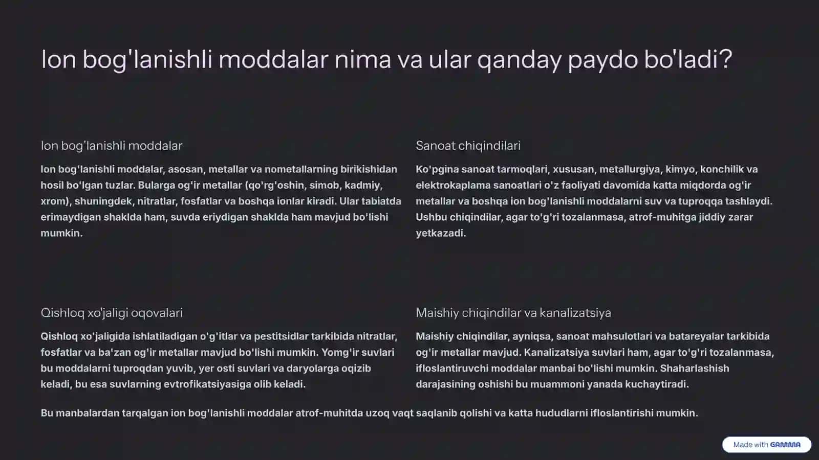 Ifloslangan suv va tuproqdagi ion bog'lanishli moddalardan tozalash 3