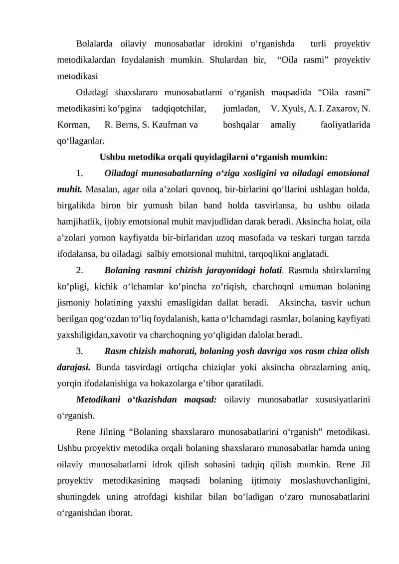 Bolalarda oilaviy munosabatlar idrokini o‘rganishda proyektiv metodikalardan foydalanish 3