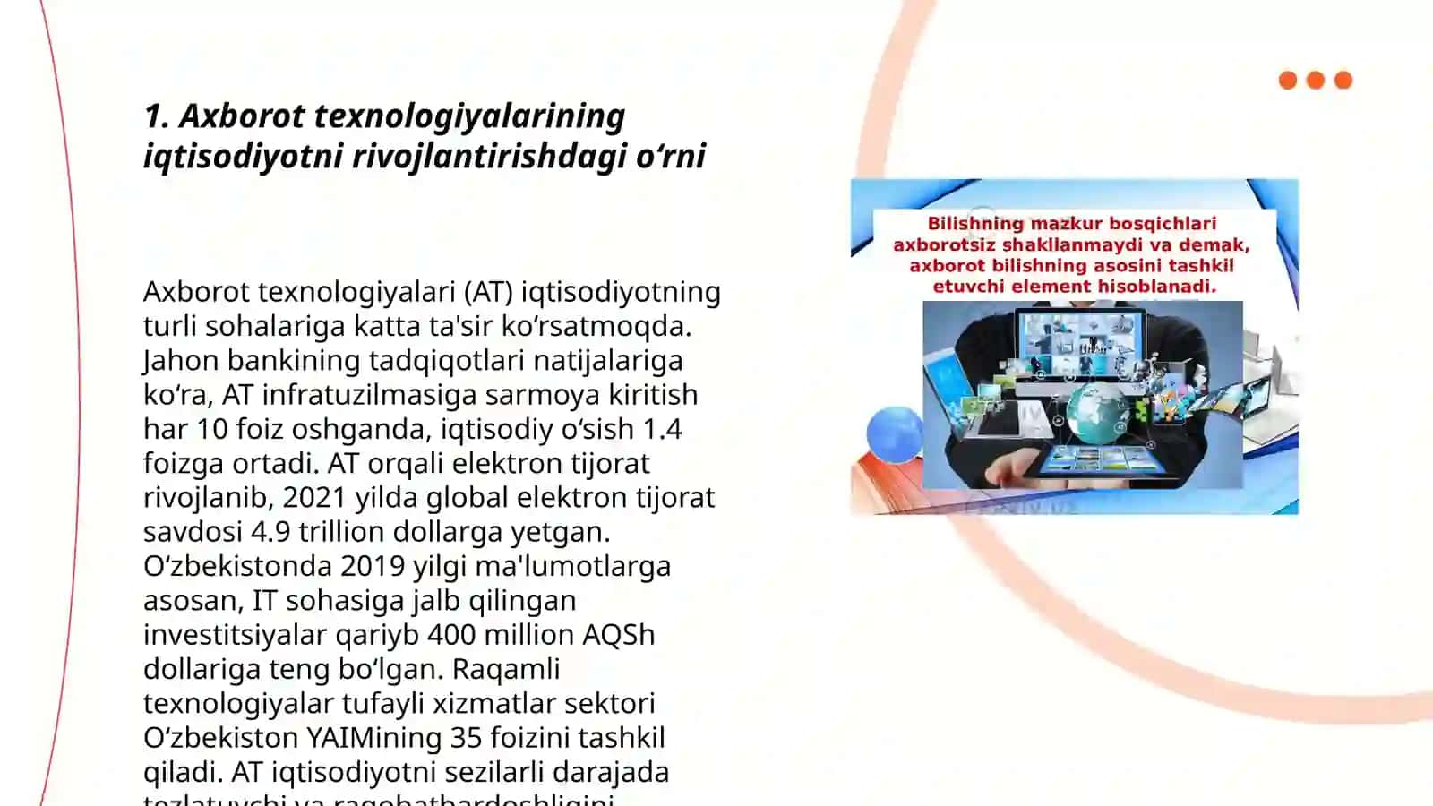 Axborot texnologiyalarining iqtisodiyotni rivojlantirishdagi o‘rni 3