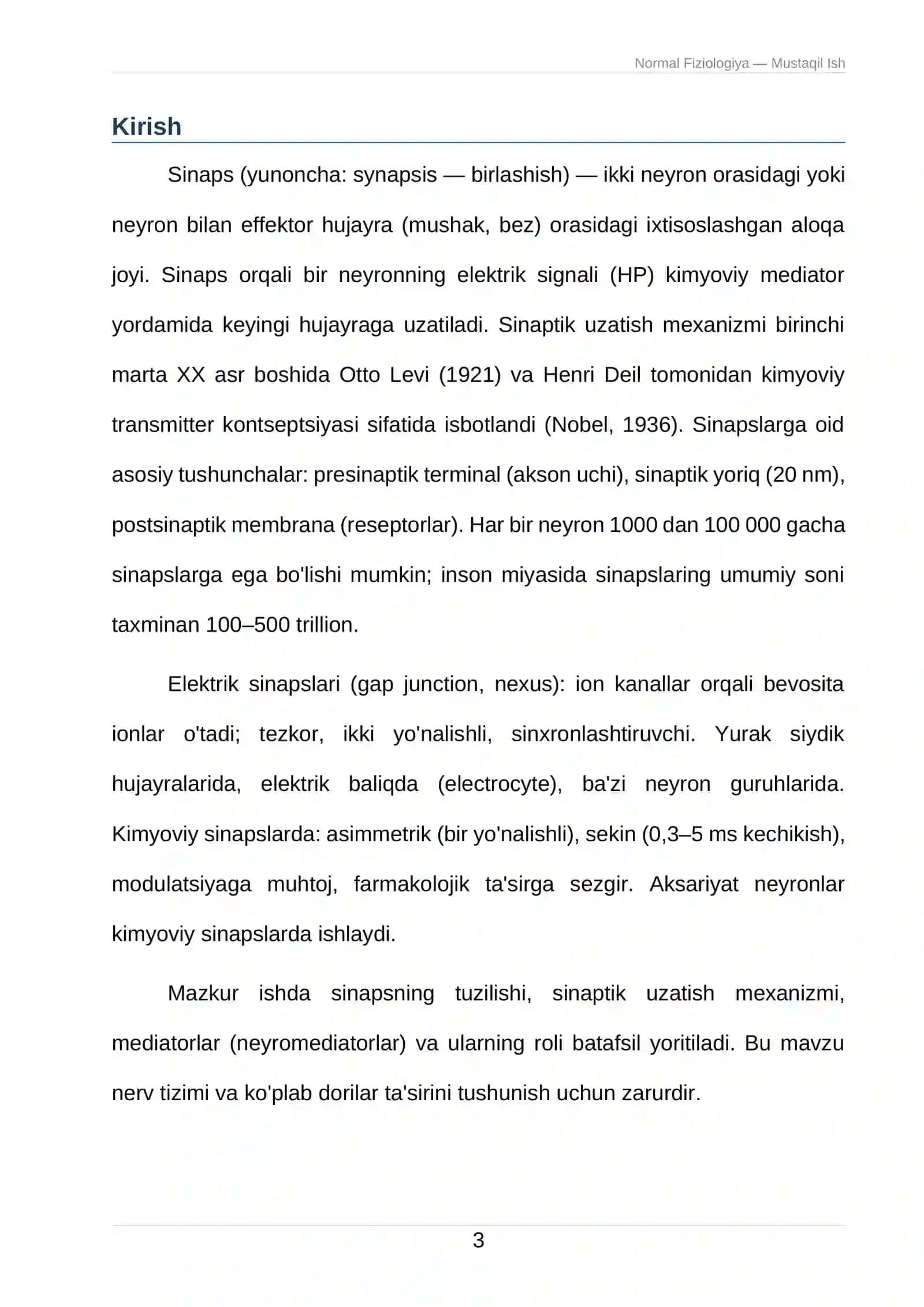 Sinaptik uzatish va mediatorlar 3