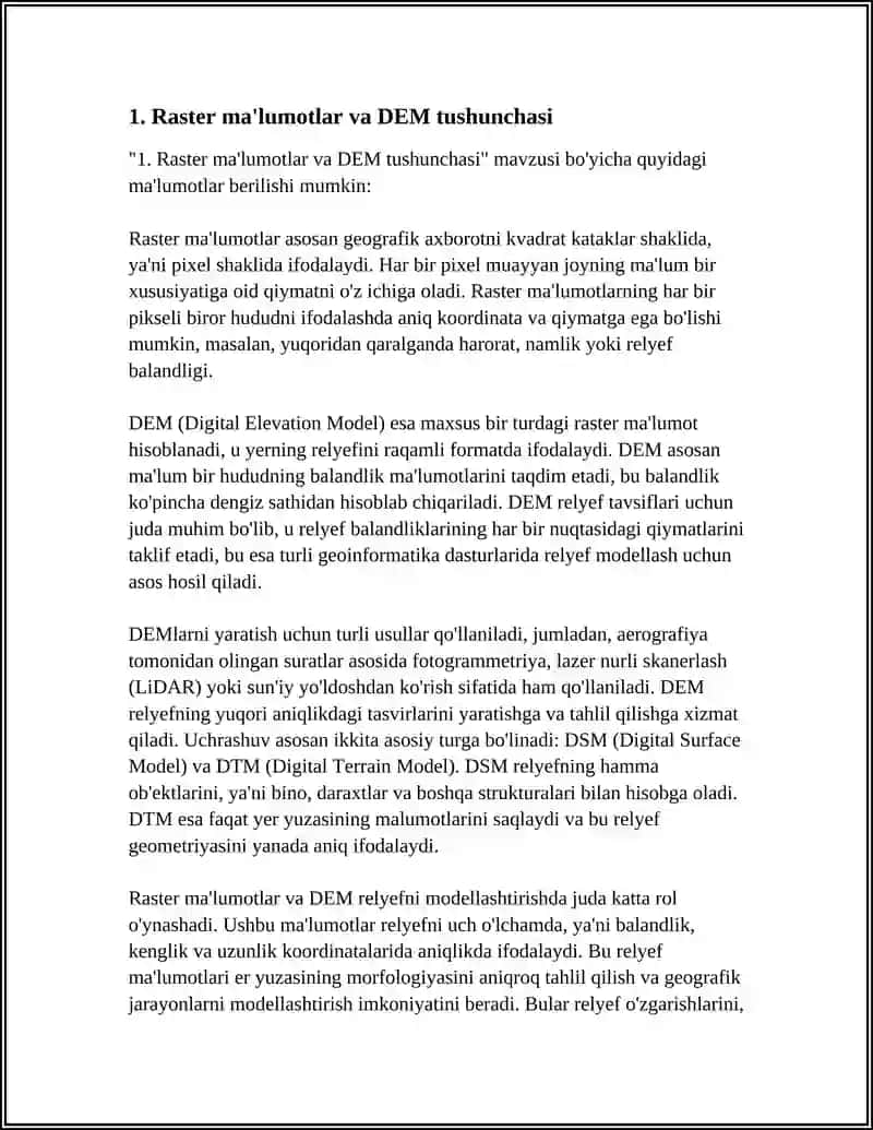 RASTER MÀLUMOTLAR MANBALARI: GLOBE, NED MÀLUMOTLARI VA ULARNING RELYEFNI MODELLASHTIRISHDAGI ROLI 3