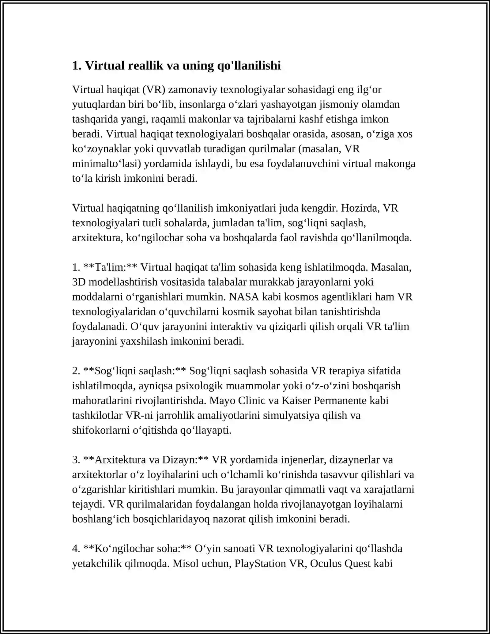 VERTUAL VA TO'LDIRILGAN REALLIK TEXNOLOGIYALARI 3
