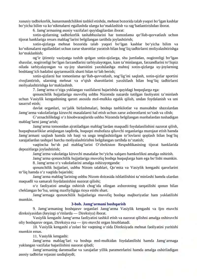 OILA VA XOTIN-QIZLARNI QO‘LLAB-QUVVATLASH DAVLAT MAQSADLI JAMG‘ARMASI FAOLIYATINI TASHKIL ETISH TO‘G‘RISIDA 3