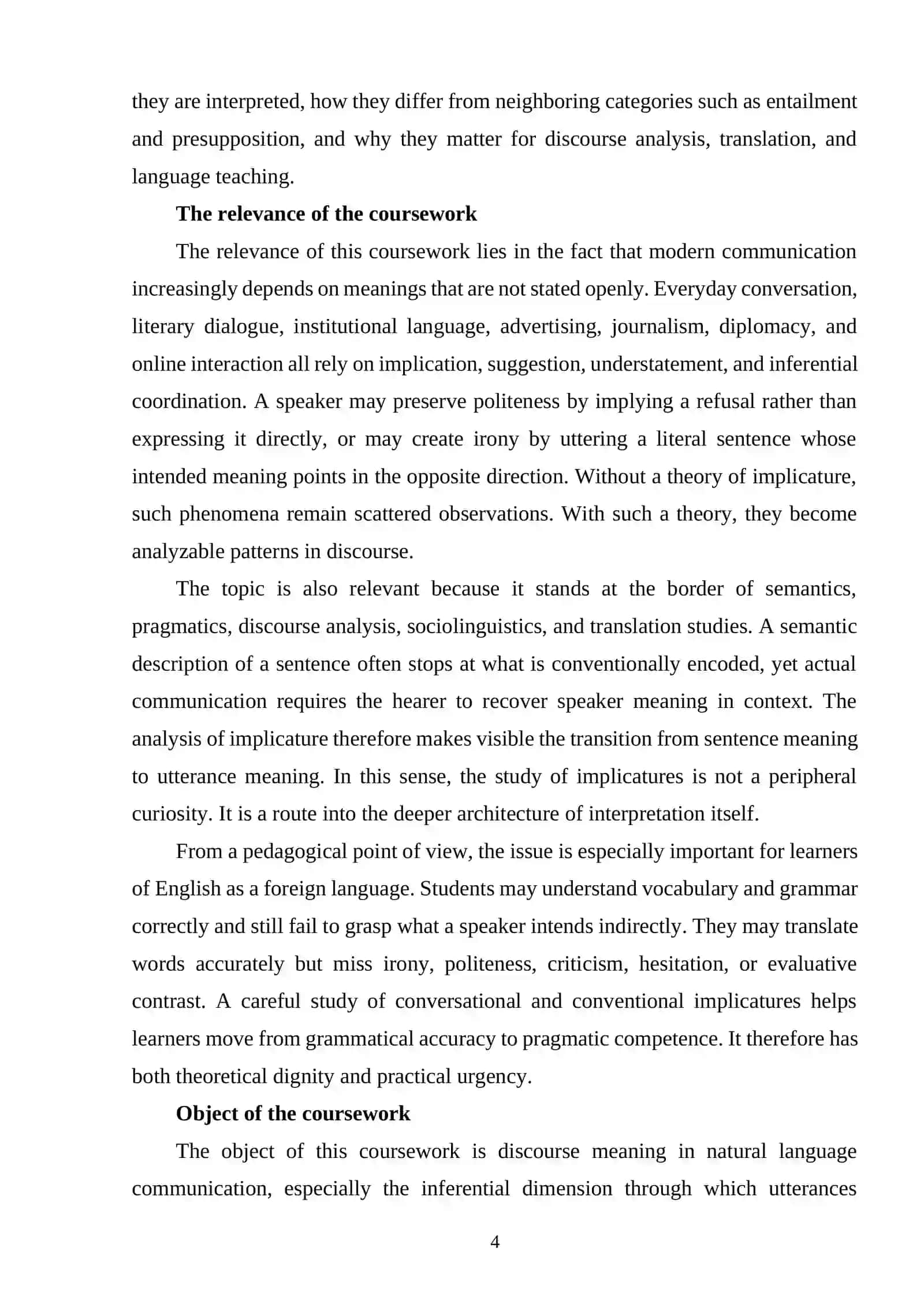 Implicatures of Discourse. Conversational and Conventional Implicatures 3