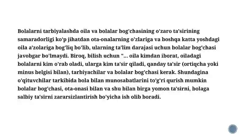 Ota-onalar yig’ilishini tashkil etish.Ota-onalarga pedagogik bilim berish.Ota-onalar uchun ma’ruzala 3