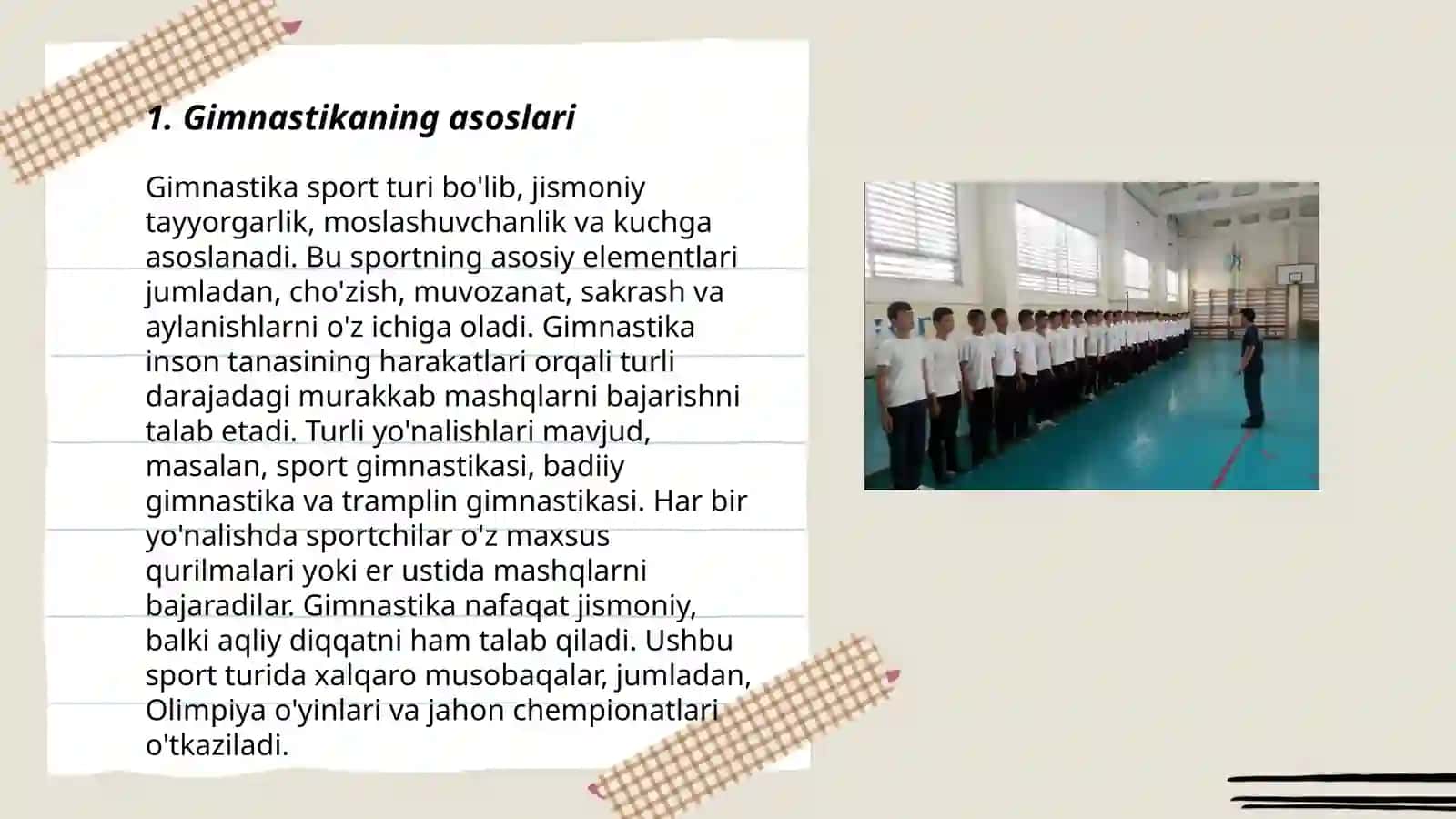 Gimnastika. Saf mashqlarini o'rgatish 3