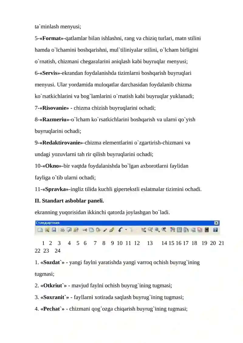 AutoCAD grafik muharririni ishga tushirish va uning darchasi 3