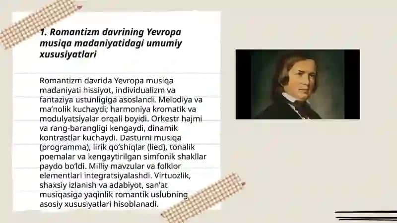 Yevropamusiqamadaniyati. Romantizm. R.Shuman ijodi 3