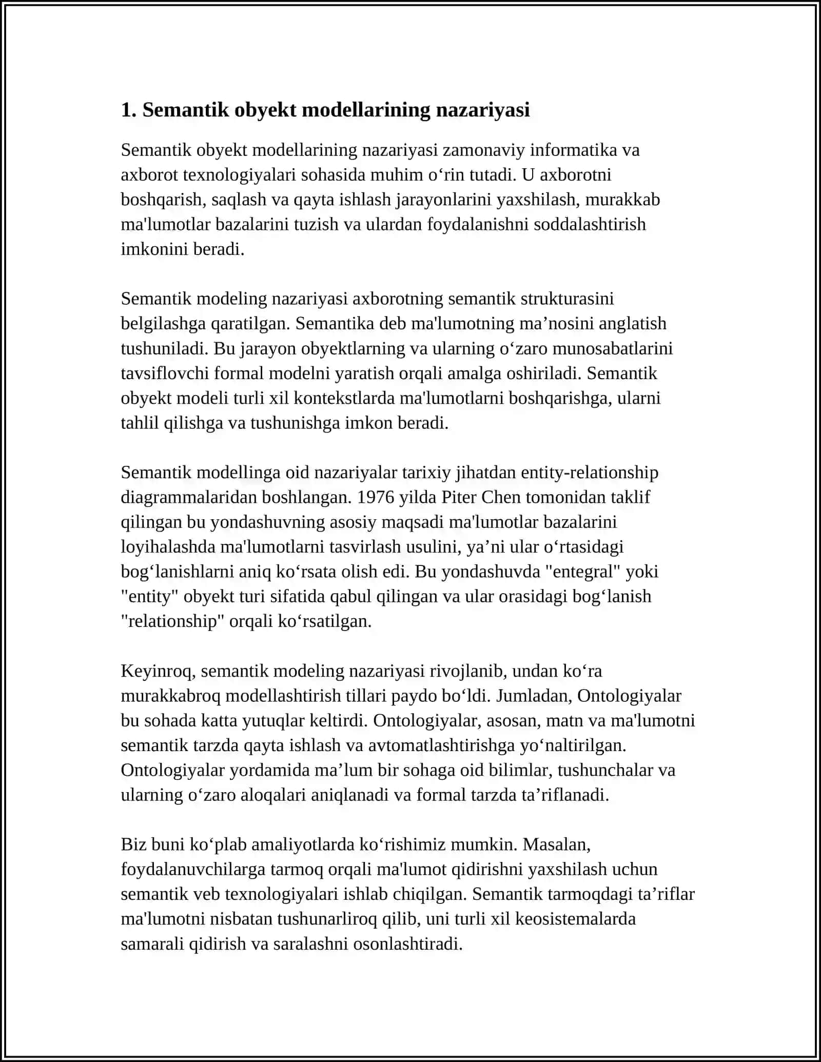 BERILGANLARNING SEMANTIK OBYEKT MODELLARINI YARATISH 3