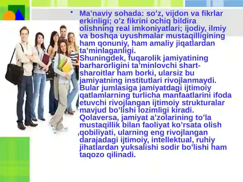 Fuqarolik jamiyati va uning o`rni davlatimiz oliy ma'naviyoti 3