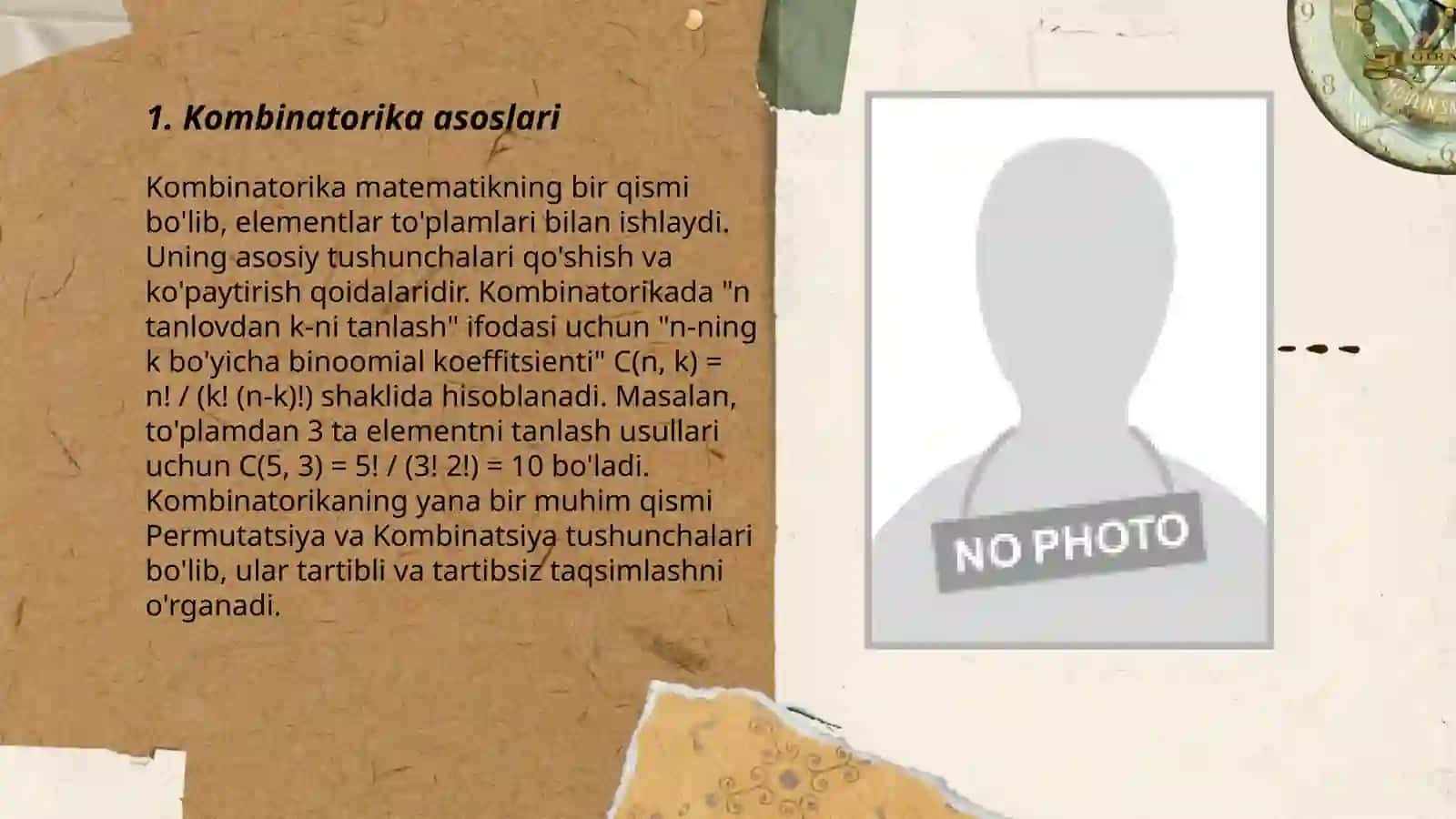 Kambinato'rika mavzusidagi fo'rmulalar yordamida yechiladigan masalalar tuzish 3