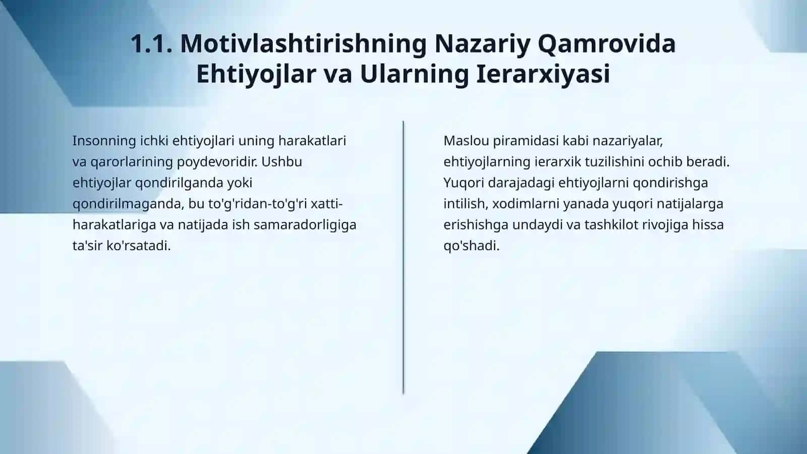Motivlashtirish. Ehtiyoj. Qamchi va kulcha siyosati. Motivlashtirishda X va Y nazariyalari. Maslou nazariyasi. Motivlashtirish strategiyasini tanlashdagi yondashuv. Motivlashtirish vositalari 3
