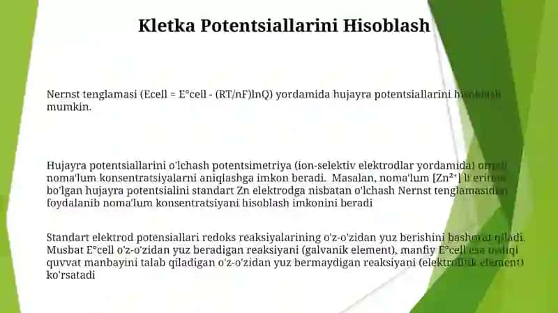 Metallarning standart elektrokimyoviy potensiallari qatorlari va qo'llanishi 3