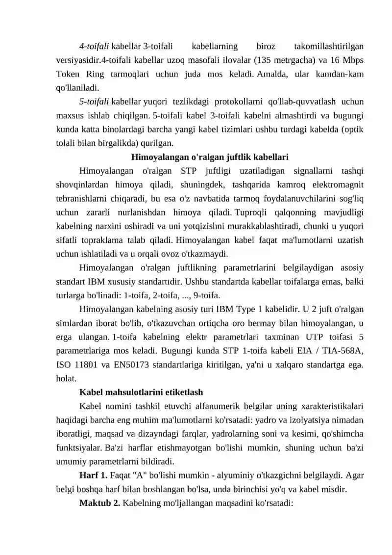 Ethernet: juft o`rama va koaksial kabellar 3