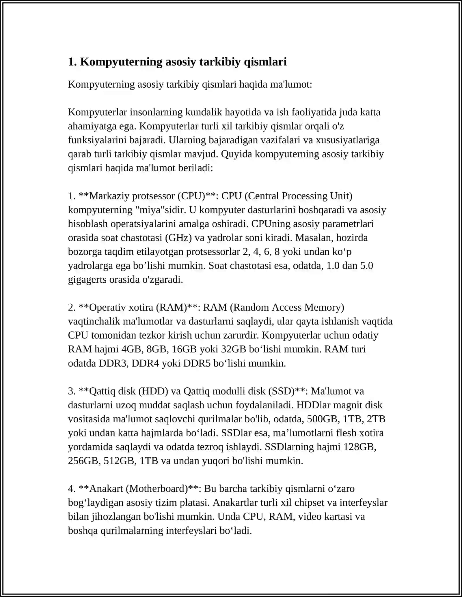 KOMPYUTER.KOMPYUTER VA UNING ASOSIY QURILMALARI 3