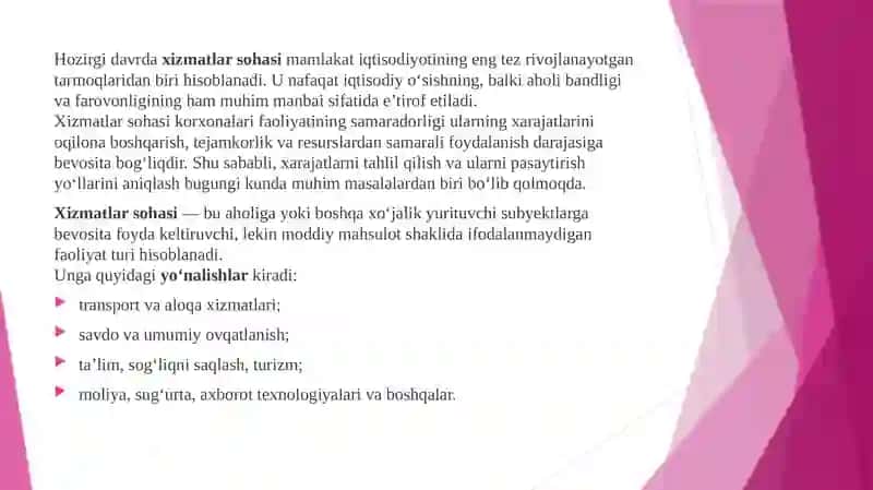 Xizmalar sohasi korxonalaridagi xarajatlar va ularni pasaytirish yo'llari 3