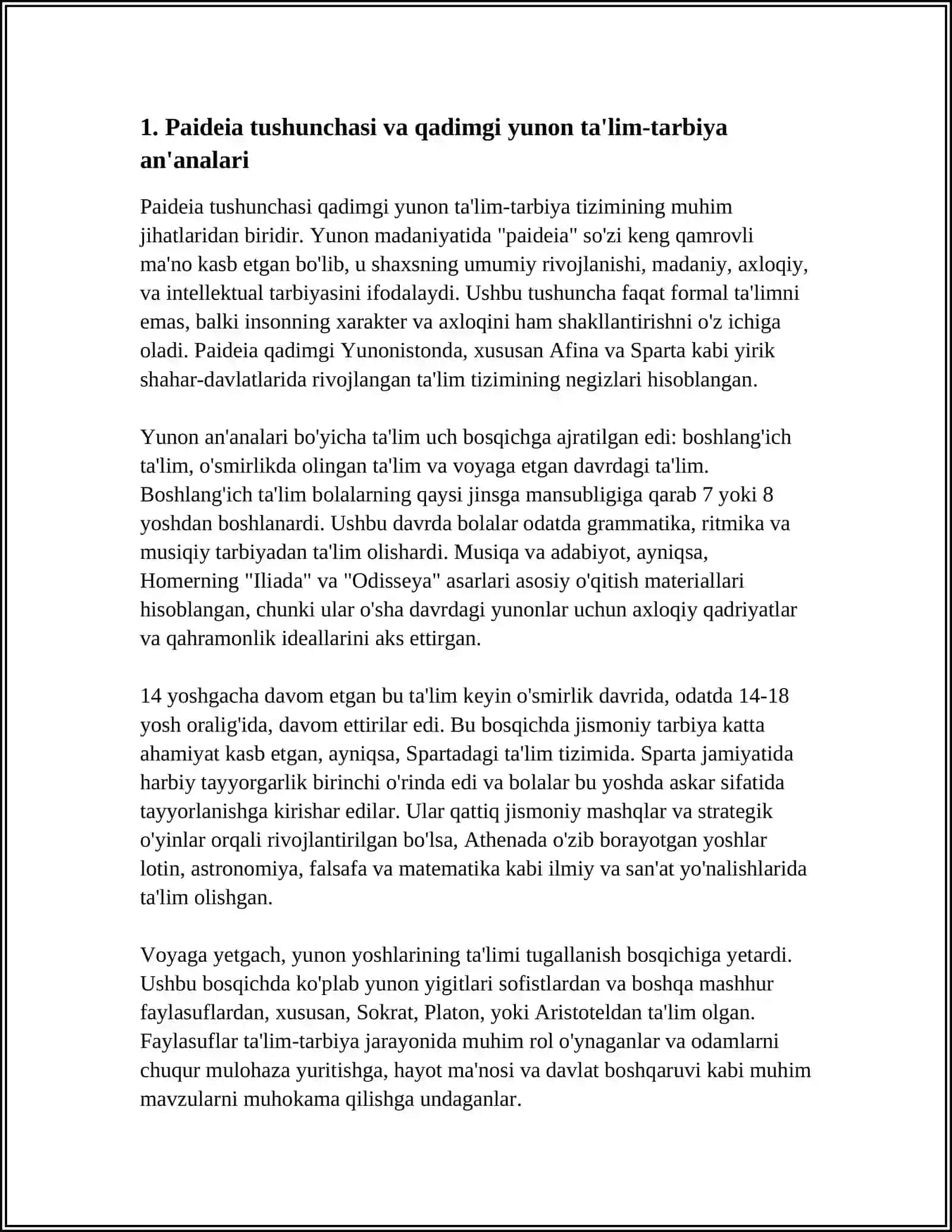QADIMGI YUNON FAYLASUFLARINING TA'LIM-TARBIYA HAQIDAGI FIKRLARI 3
