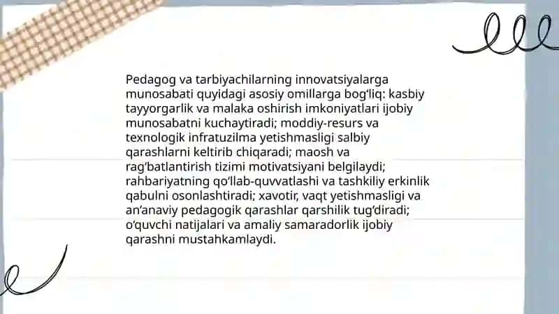 Pedagog va tarbiyachilarning innovatsiyalarga ijobiy va salbiy munosabati 3