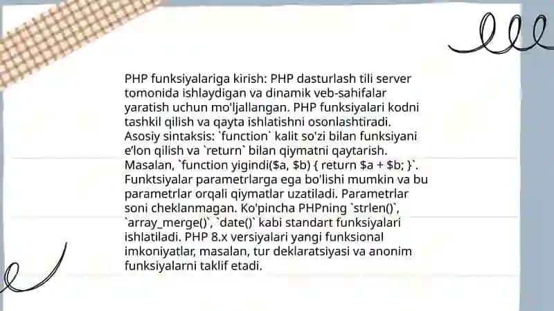 PHP funksiyalari va ularni yaratish 3