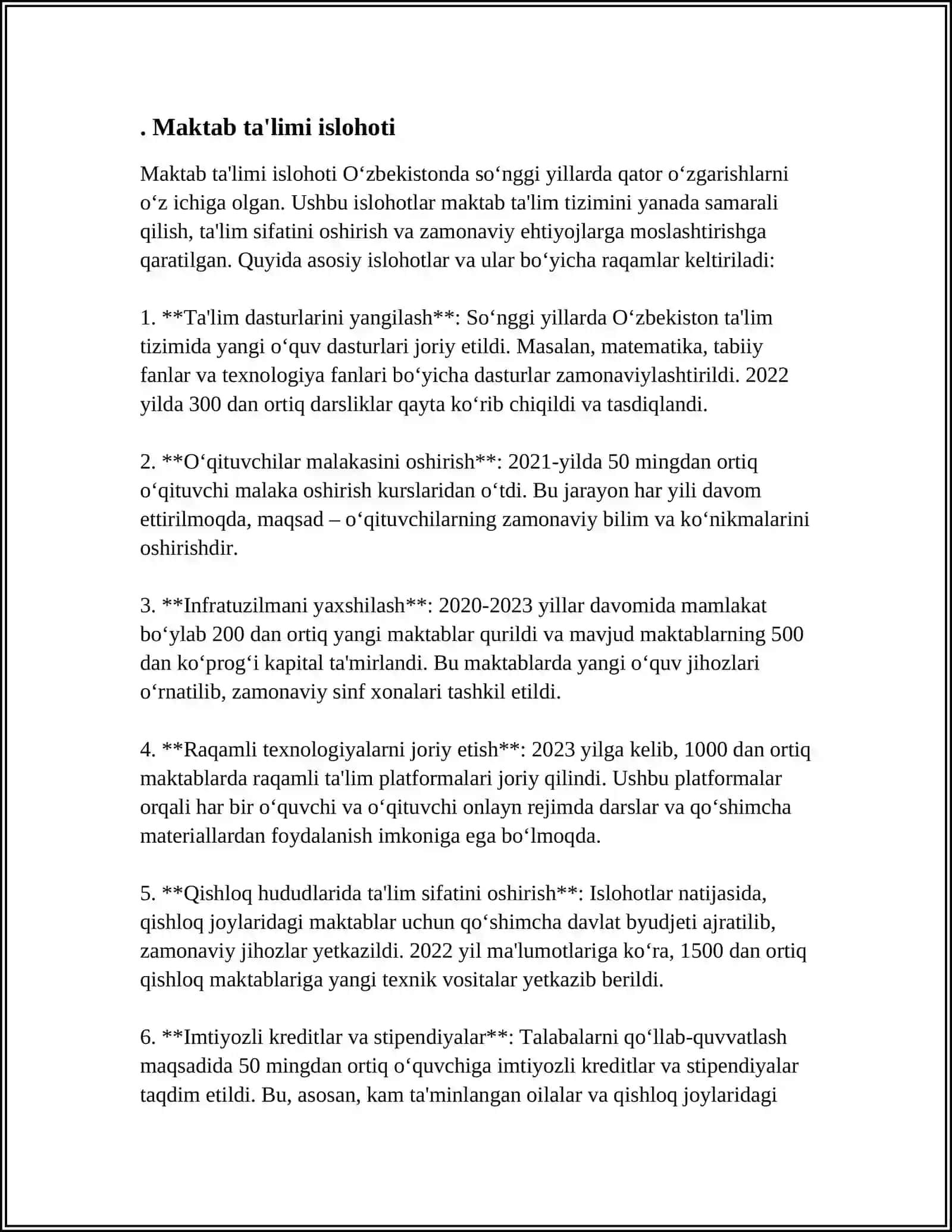 O‘ZBEKISTON RESPUBLIKASI TA‘LIM SOHASIDA AMALGA OSHIRILGAN ISLOHOTLAR 3