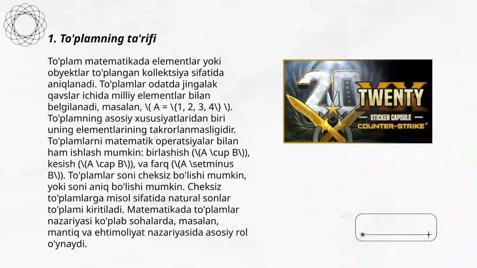 To'plam. To'plamning qismi 3