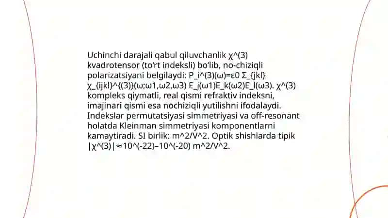 Optik shishlarda uchinchi darajali qabul qiluvchanlikni nazariy aniqlash va amalda hisoblash 3
