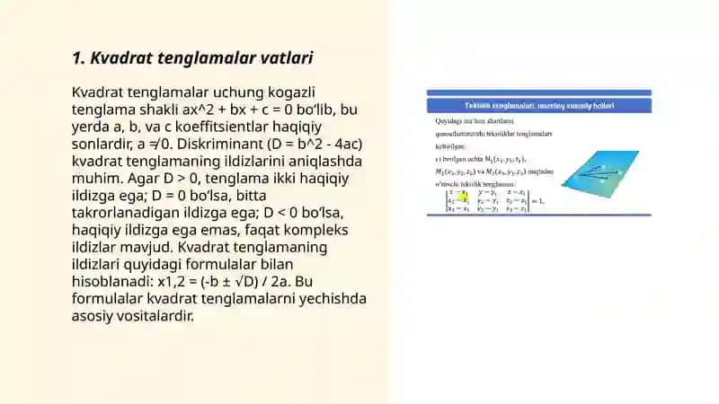 Kvadrat tenglamalar vatlari 3