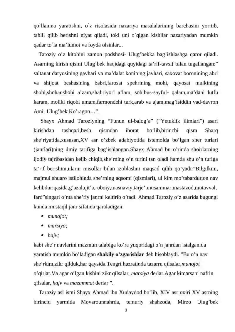 Ahmad Taroziy va janrshunoslik Kurs ishi 3