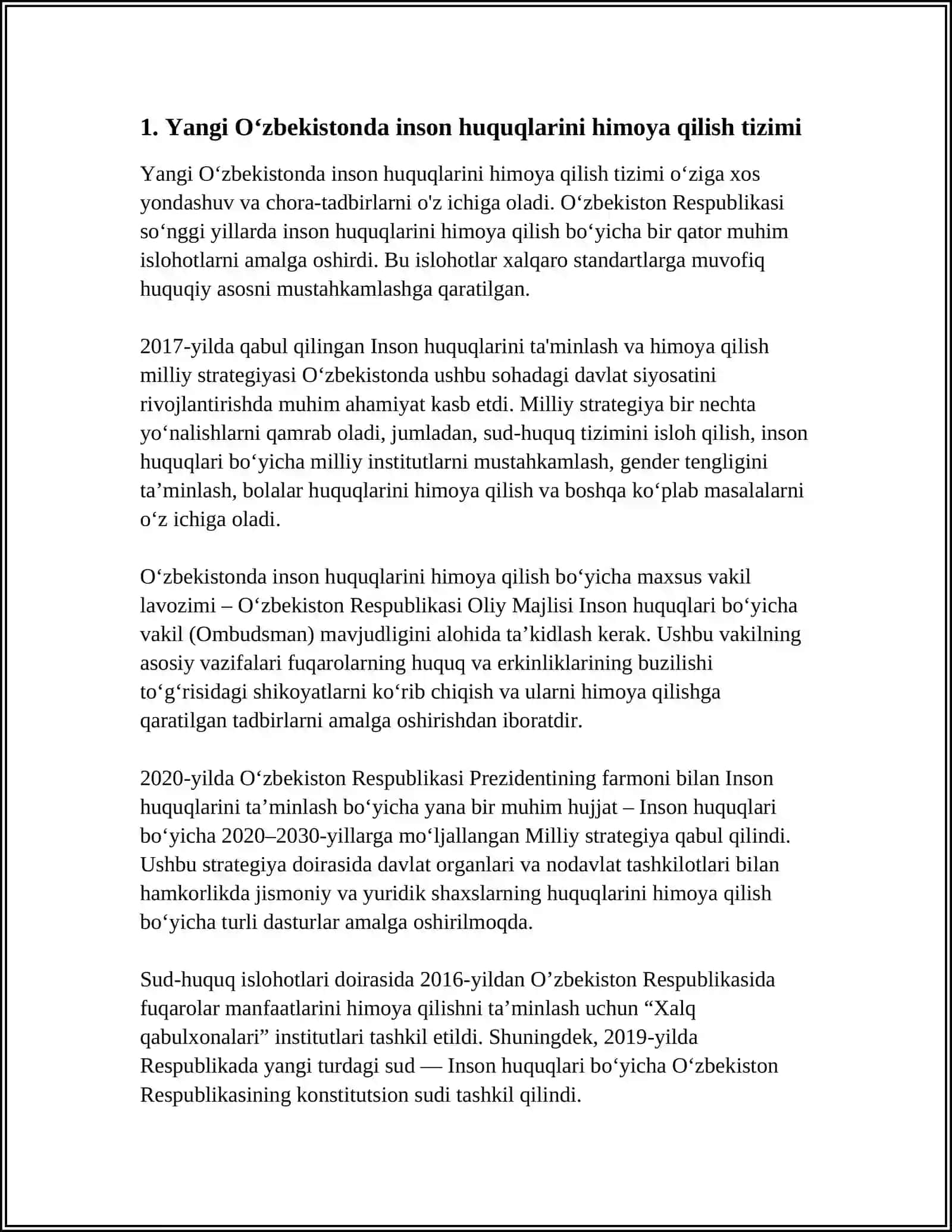 YANGI O'ZBEKISTONDA INSON HAQ - HUQUQLARI VA ERKINLIKLARI KAFOLATINING YARATILISHI 3
