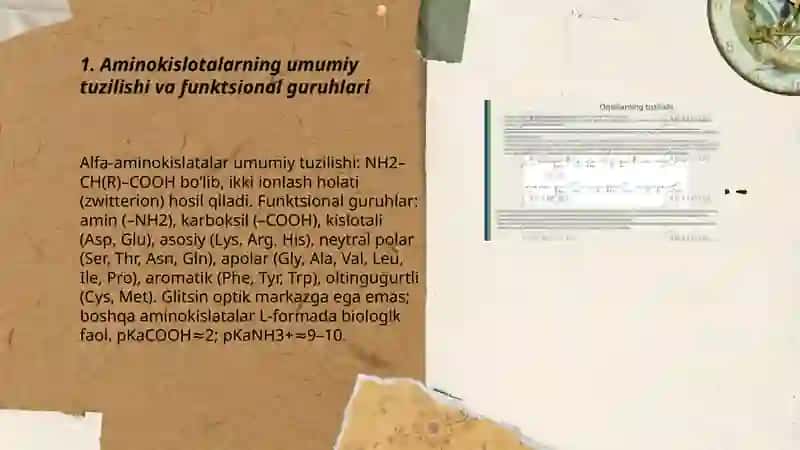 Aminakislatalar. Tuzilishi xosallari va biologik vazifalari 3