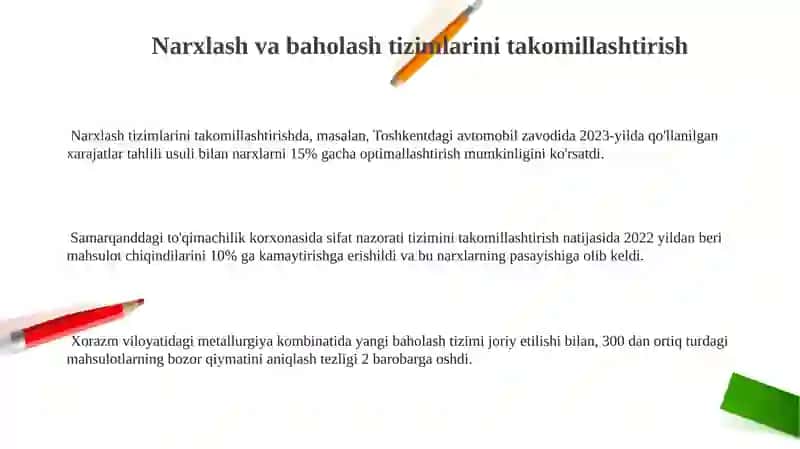 Narxlash va baholash tizimlarini takomillashtirish 3