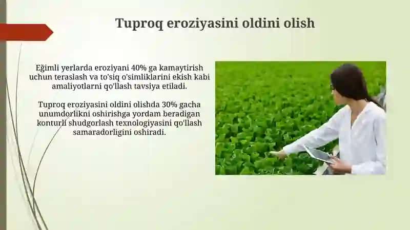 Tuproqning suv va havo rejimlarini yahshilash boyicha ilg'or Fermer xo'jaliklari tajribalari 3