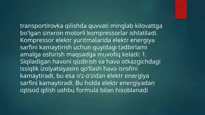 Kompressor va ventilyatorlarning elektrenergiya tejamkorligi ish rejimlari 3